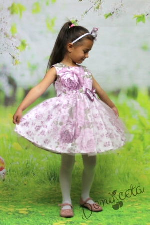 Памучна бебешка рокличка на цена с тюл в лилаво