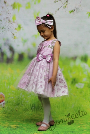 Официална бебешка рокличка замомиче с лилави цветя