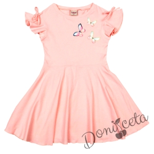 Детска рокля Contrаst с къс ръкав в розово с пеперудки 74362