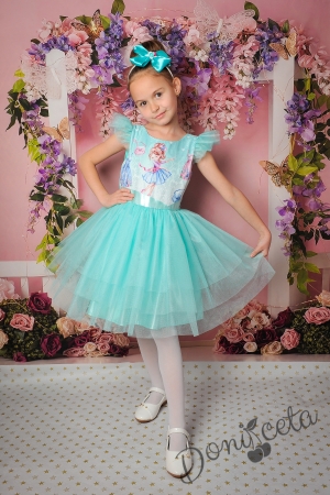 Официална детска рокля в светлосиньо с балеринки и тюл 288-267МР