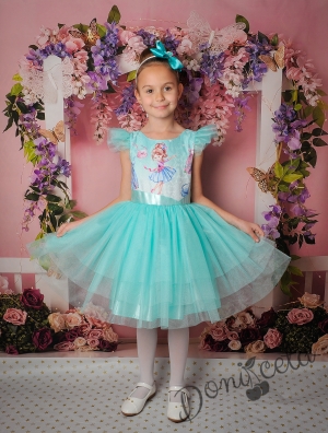 Официална детска рокля в светлосиньо с балеринки и тюл 288-267МР