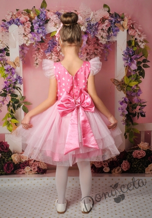 Официална детска рокля в розово с принцеси и тюл 288-267П