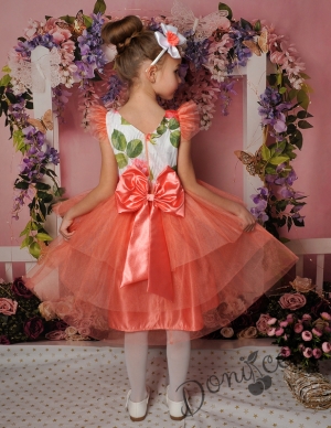 официална детска рокля в прасковено с голяма панделка