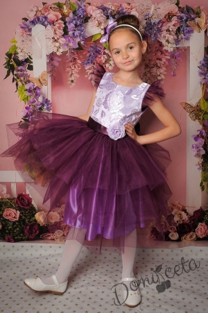 Официална детска рокля в лилаво с  тюл 288СЛЖ