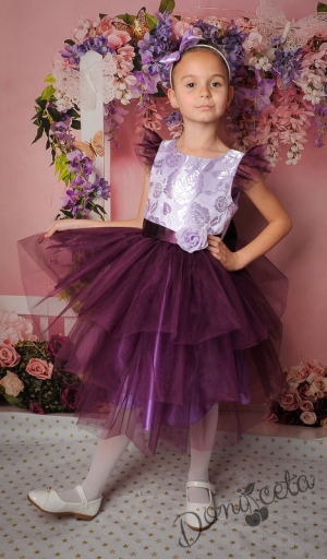 детска рокля в лилаво с тюл