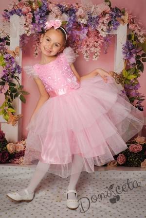 Официална детска рокля в розово с  тюл 288РЖ