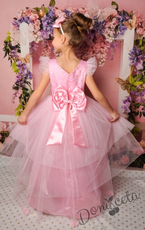 официална детска рокля дълга в розово