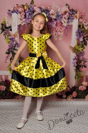 Официална детска рокля с къс ръкав в жълто на точки 272ЖЧ
