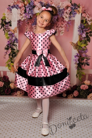 Официална детска рокля с къс ръкав в розово на точки 272РЧ
