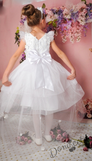 Официална детска рокля в бяло с тюл