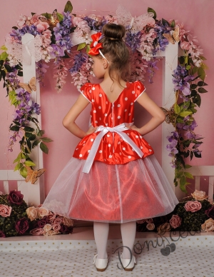 Официална детска рокля с къс ръкав в червено с тюл 281ЧБ