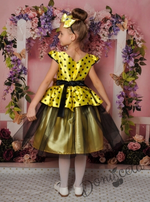 Официална детска рокля с къс ръкав в жълто с тюл 281ЖЧ