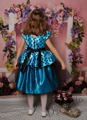 Официална детска рокля с къс ръкав в светлосиньо на точки с тюл 281СЧТ