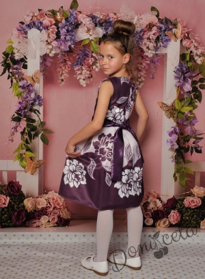 Официална детска рокля с къс ръкав на цветя 