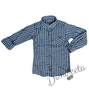Комплект от риза за момче с дълъг ръкав в синьо и тениска