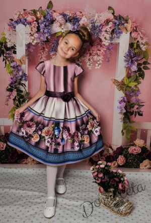 Официална детска рокля с къс ръкав в лилаво 