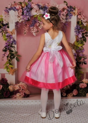 Официална детска рокля без ръкав в бяло на цветя и тюл 177ЗЦТ