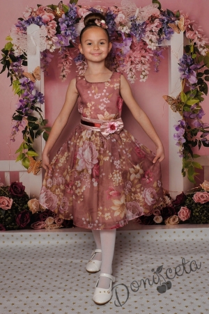 Официална детска рокля  без ръкав на цветя 21ТБ