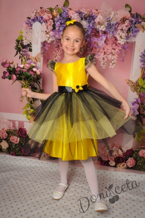 Официална детска рокля с къс ръкав в жълто с богат тюл 288ЖЧ