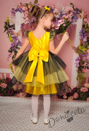 Официална детска рокля с къс ръкав в жълто с богат тюл 288ЖЧ