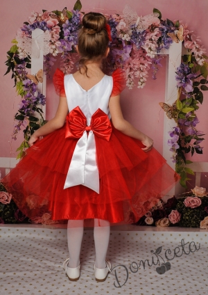Официална детска рокля в червено с Мини Маус и тюл 288ММ