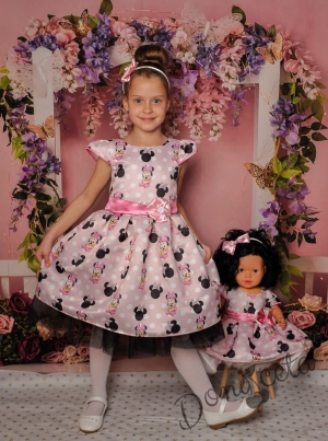 Официална детска рокля с къс ръкав в розово с Мини Маус 297ММСР