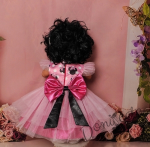Официална детска/бебешка рокля с тюл в розово с Мини Маус  297ММТР