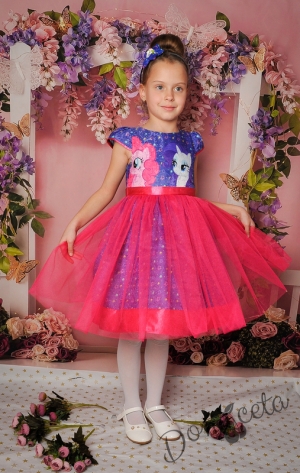 Официална детска рокля в лилаво и циклама с Пони/Еднорог 2676ПТ