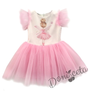 Детска официална рокля с момиченце и тюл в розово