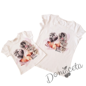 Детска блузка/тениска с къс ръкав в бяло от колекция "Майки и дъщери"