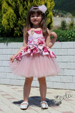 Официална детска рокля Надежда на цветя с тюл в пепел от рози на цветя