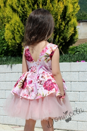 Детска празнична рокличка с цветя и тюл