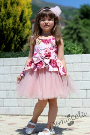 Официална детска рокля в пепел от рози с цветенца