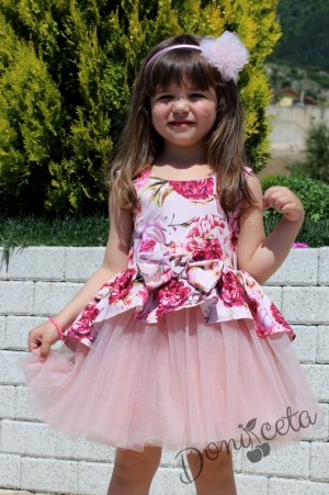 Официална детска рокля без ръкав с цветя