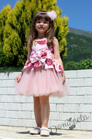 Детска официална рокля с богат тюл и цветя