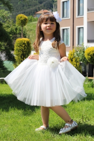 Детска официална рокля Крис от дантела и тюл в бяло 657877