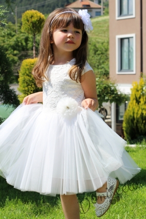 Детска официална рокля от дантела и тюл в бяло 657877