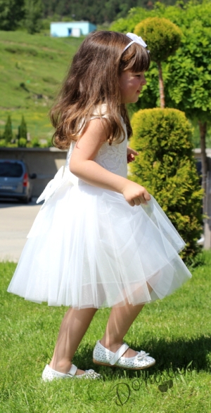 Детска официална рокля от дантела и тюл в бяло 657877