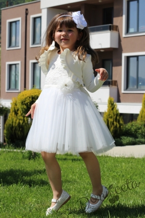 Официална рокля от дантела и тюл в  бяло с болеро