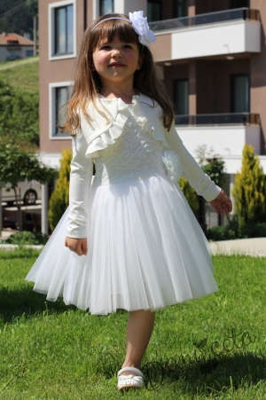Официална рокля от дантела и тюл в  бяло с болеро