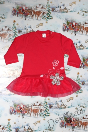 Коледна бебешка рокля с дълъг ръкав в прасковено