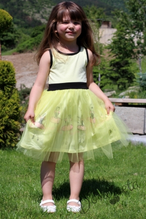Детска рокля без ръкав с балеринки в жълто с тюл