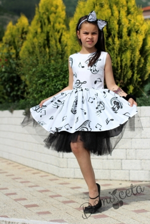 Памучна празнична детска рокля в черно и бяло