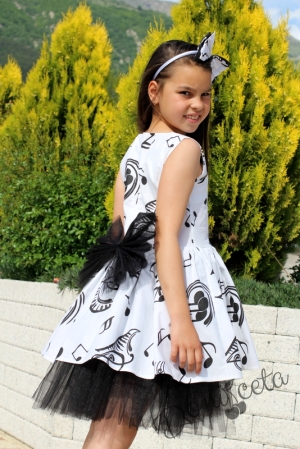 Комплект от детска рокля за празник с ноти и болеро