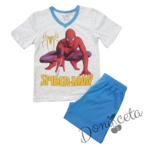 Детска пижама за момче с къс ръкав в сиво и синьо със Спайдърмен