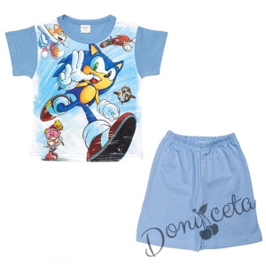 Детска пижама с къс ръкав за момче  в синьо със Соник