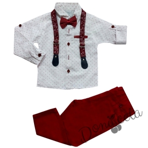 Комплект за момче от риза и панталони в червено 653289