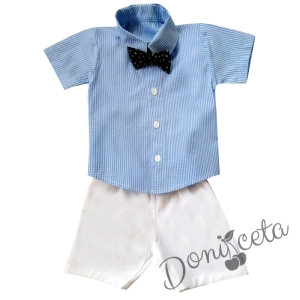 Бебешки комплект за момче от риза в светлосиньо и къси панталонки в бяло 5645656 1