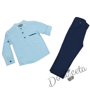 Комплект от панталон в тъмносиньо и риза в синьо с джоб 897965