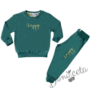  Комплект за момче от блуза с надпис и панталонки в зелено